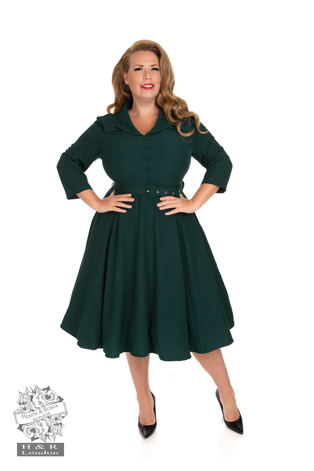 Gabriella Swing Dress in Emerald Green in Plus Size